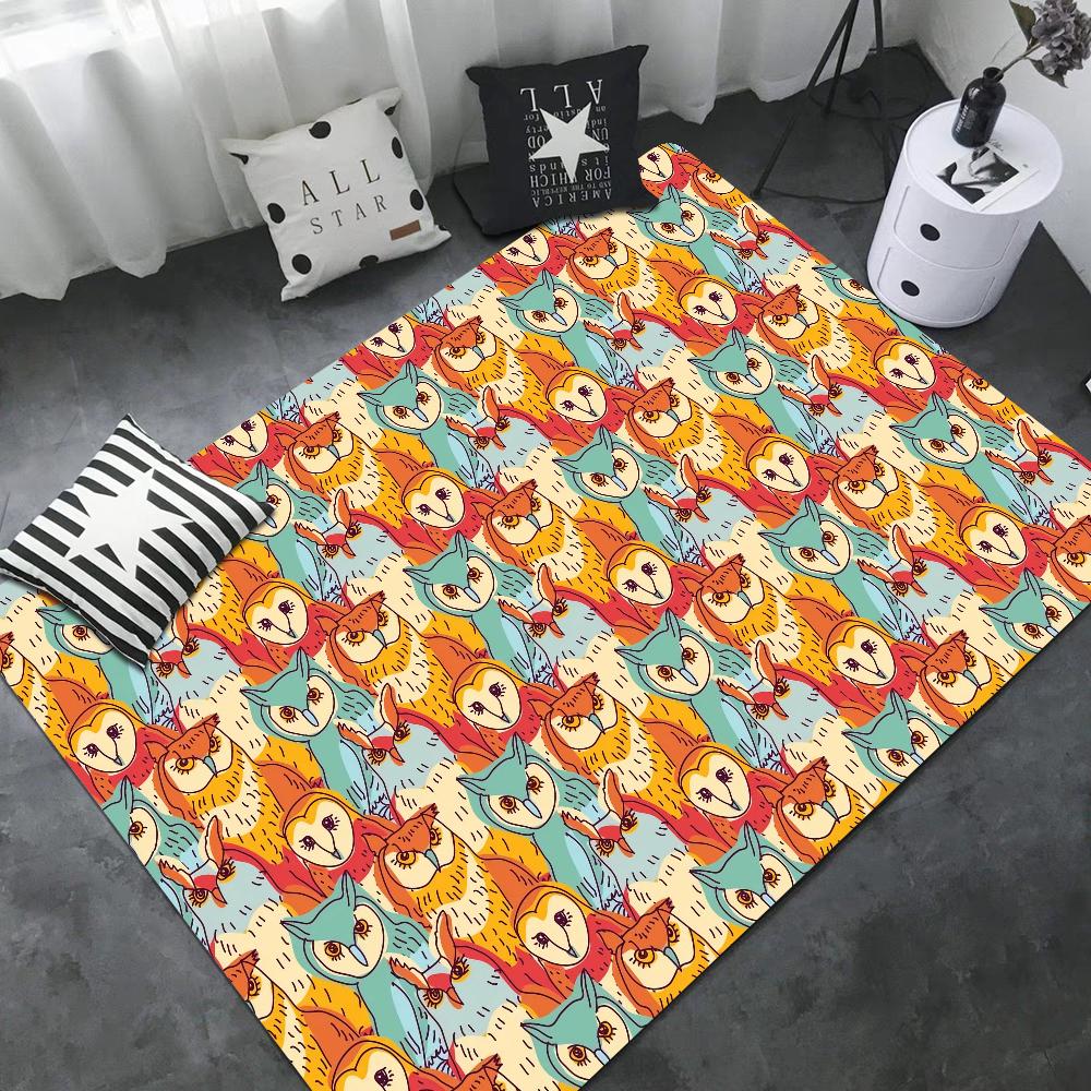 Pattern Colorful Owls Floor Mat INS Style Soft Bedroom Floor House Laundry Room Mat Anti-skid Household Carpets