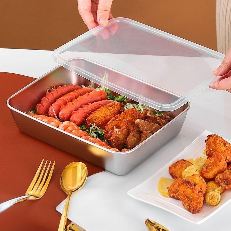 Stainless Steel Non-Magnetic Towel Tray with Lid - Flat Bottom Square Pan for Tiramisu & Ejiao