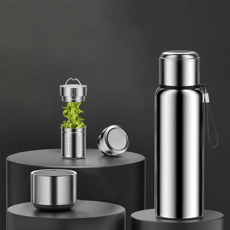 Stainless Steel Smart All-Steel Vacuum Cup Large Capacity Tea and Water Separation Portable Outdoor Sports Bottle Thermos 600ml