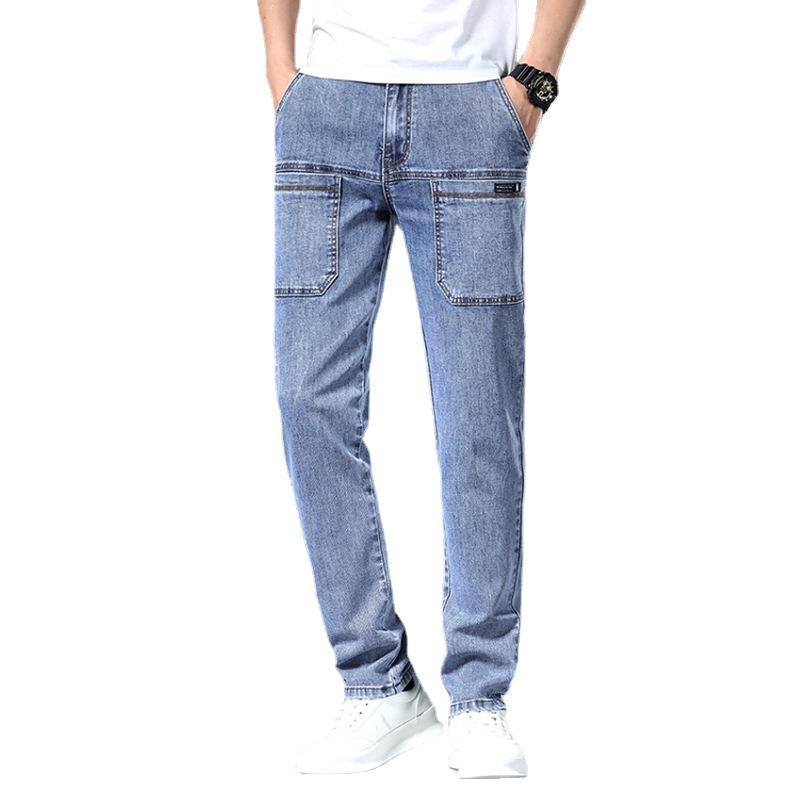 Fashion Six Pockets Stretch Men's Jeans Summer New Youth Popular Small Straight Trousers Men's Multi-pocket Casual Trousers