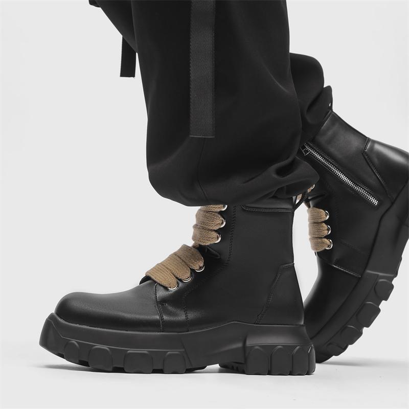 Casual thick soled men's boots Fashionable street style Daily office outdoor  party Walking Youth Adult Classic Black Shoes