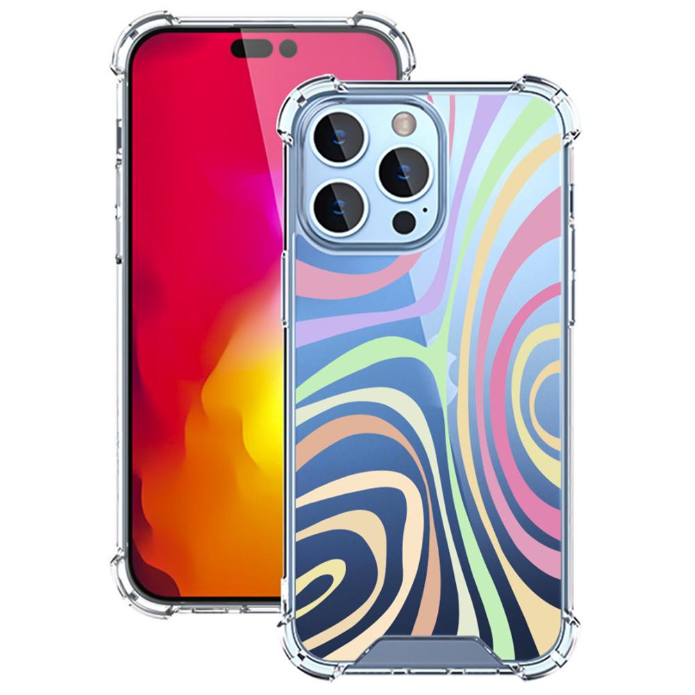 For iPhone 16 Pro Case Colorful Wave Pattern Printing Soft TPU+PC Phone Cover