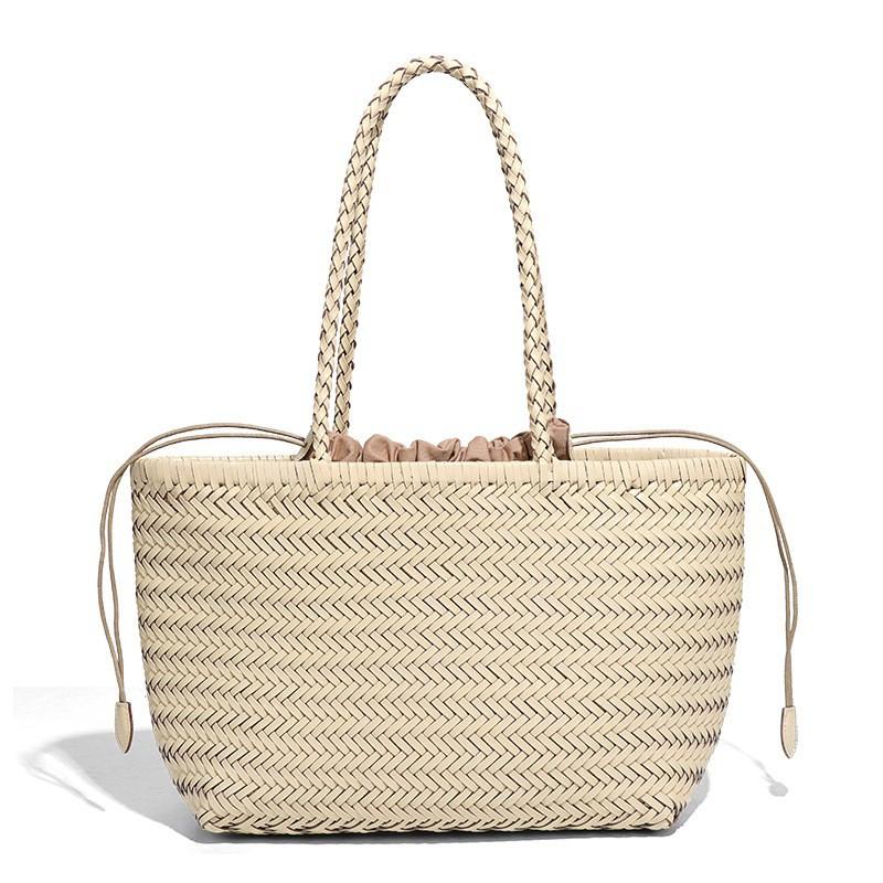 

Internet Celebrity Same Model Leather Woven Bag Vegetable Basket Simple Commuting Large Capacity All-match One-shoulder Portable Tote Women