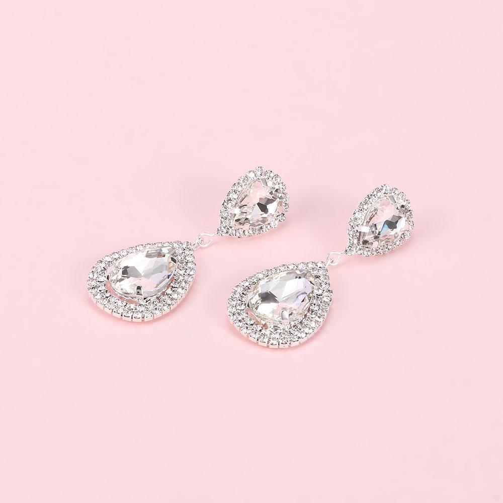 Women Rhinestone Tear Drop Earrings Sparking Long Earrings Jewelry Accessories Wedding