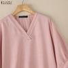 ZANZEA Women Casual V-Neck 3/4 Sleeve Loose Blouse