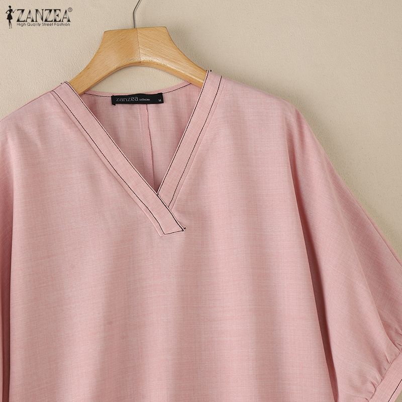 ZANZEA Women Casual V-Neck 3/4 Sleeve Loose Blouse