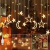 USB & Battery Operated Star Moon Curtain String Lights, Warm White & Multicolor LED Fairy Hanging Lights for Bedroom, Christmas, New Year Indoor Decor