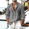 Men Loose Breathable Long Sleeve Solid Casual Cotton Linen Shirt