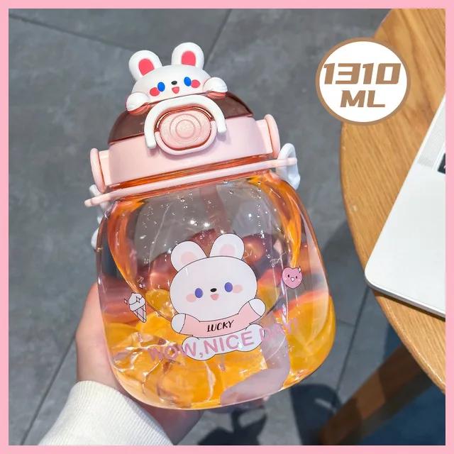 Tazza Orsetto Carino 800ml a 1400ml Borraccia Termica con Cannuccia Kawaii Borraccia per Bambina Bambino Bollitore da Esterno