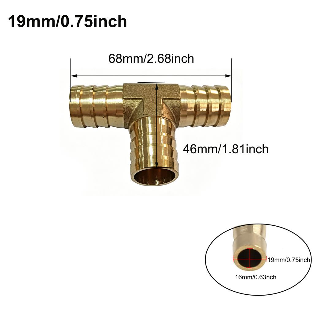 4/5/6/8/10/12/14/19mm Hose Barb Tail Tee 3 Ways Reudcing Brass Pipe Fitting Splitter Coupler Adapter Connector Water Gas Oil