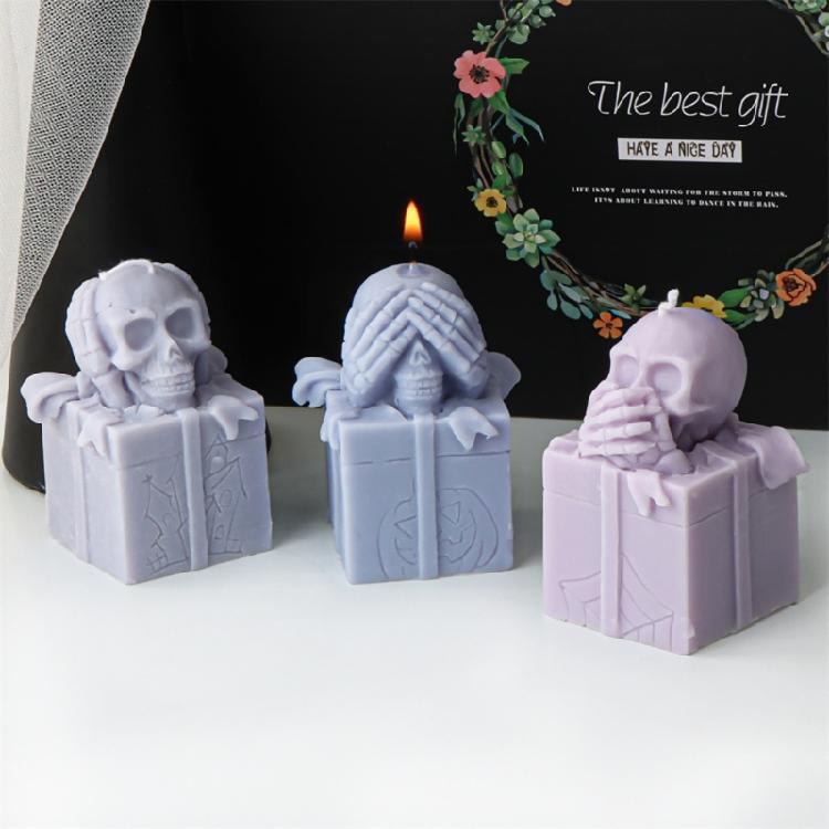 Reusable Silicone Mold Gift Box Skull Head Candle Mould Creative Aromatherapy Making Mold Festive Decoration Supplies