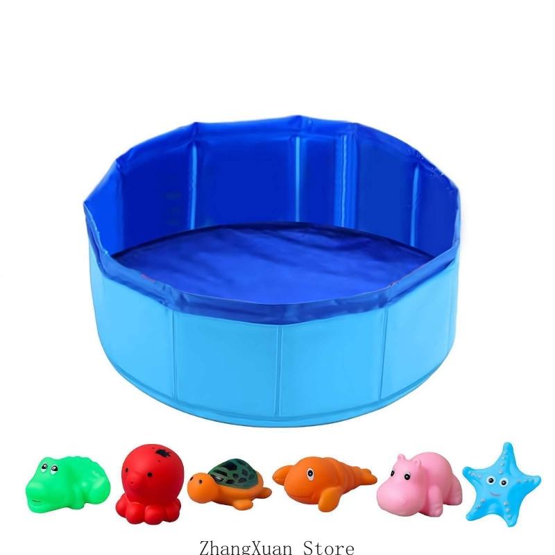 3XUF Foldable Pet Bathing Pool Foldable Design With 6 Floating Toy Skid Proof Base Rubber For Dog And Cats