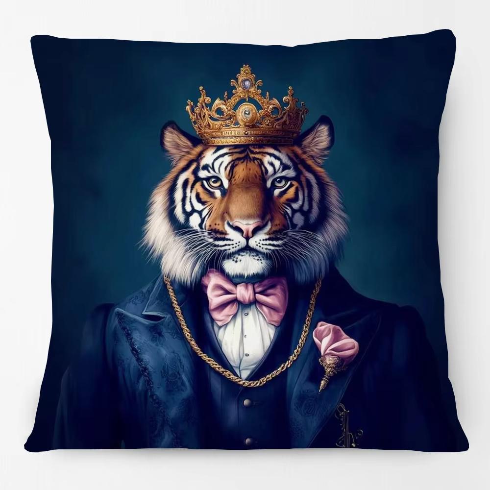 Animals Portrait Poster Pillowcase European Fashion Leopard Royal Lion Zebra Living Room Cushion Cover Square Home Decoration