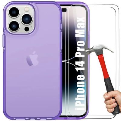 Silicone Case - BOOLING - for iPhone 14 Pro Max - Light Purple - Ultra Slim - 2 Tempered Glasses - Shock Protection