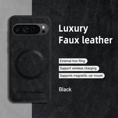 Klasická kožená bezdrátová nabíječka pro magnetické pouzdro MagSafe pro Google Pixel 9 Pro XL Pixel9 Pro XL 5G Měkký zadní kryt