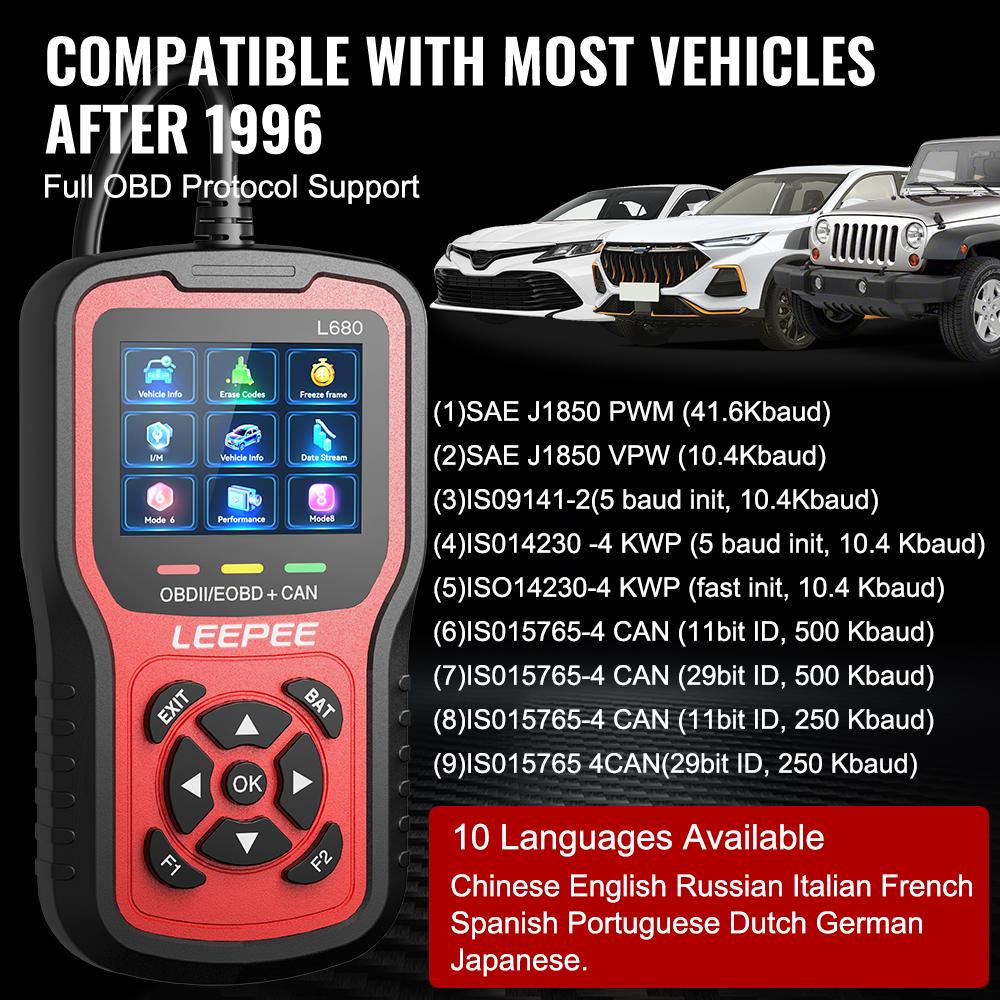 Cloud Print Clear/Erase Codes Battery Tester Car Diagnostic Tools L680 Universal Car OBD2 Code Reader Check Engine System OBD II EOBD Scanner
