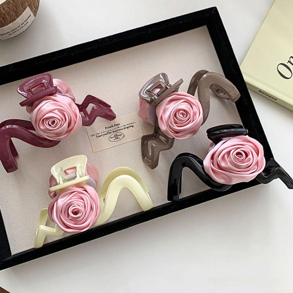 

Cloth Flower Hair Claw Wave Shape Rose Hair Crab Clip Fairy Sweet Hair Catches Summer Accessories красный