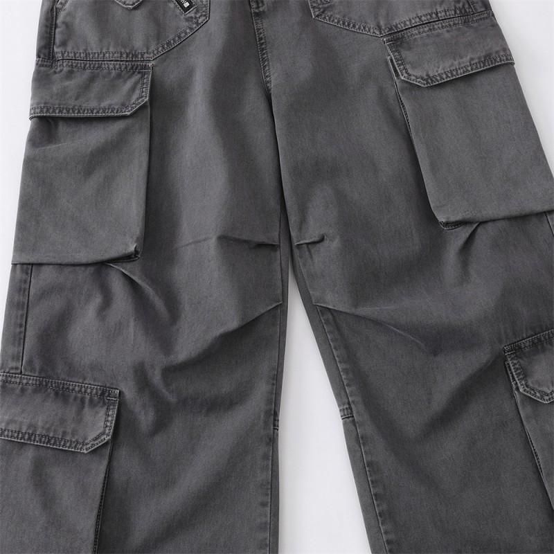 Mens Streetwear Cargo Pants - Relaxed Wide Leg Multi-Pocket Washed Vintage Style