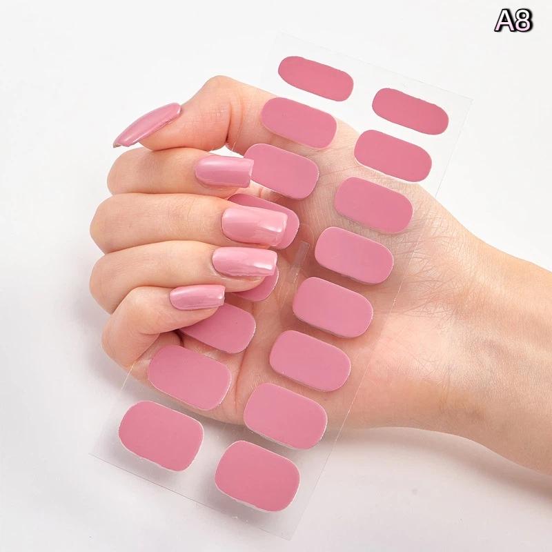 16 Piezas/Hoja Uñas Color Sólido Simple Ultradelgadas Impermeables Pegatinas para Uñas Firmes No Fáciles de Caer Larga Duración Extensión Arte de Uñas