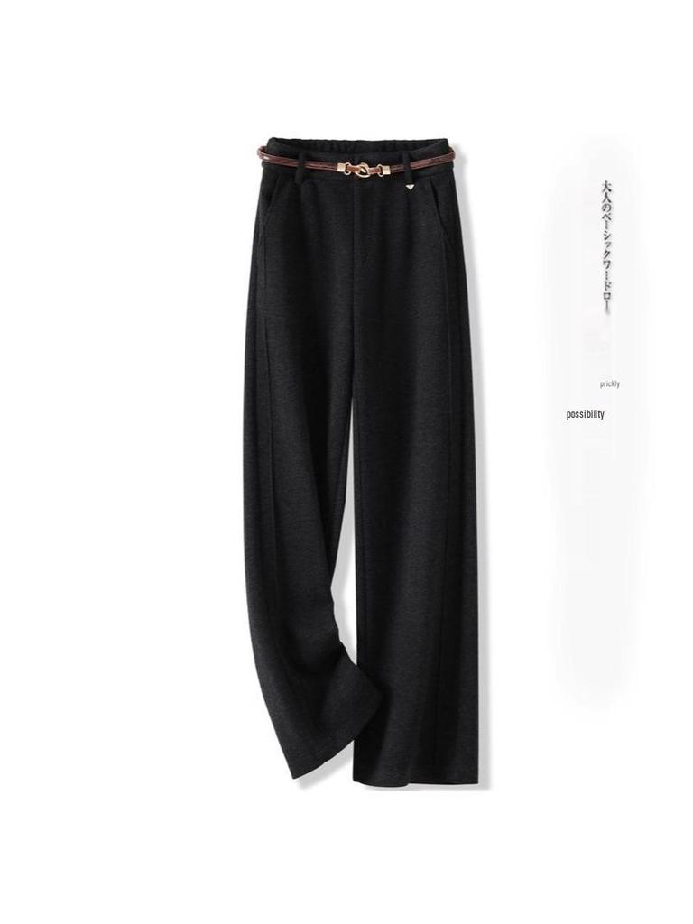 Oatmeal Wool Wide-Leg High-Waisted Slimming Pants for Autumn 2025