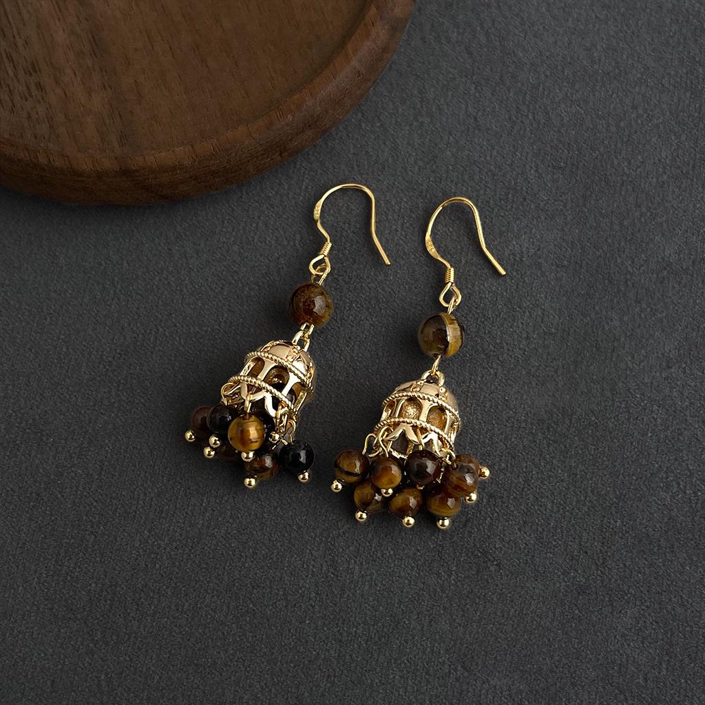 Retro Melaard Tiger's Eye Handmade French Light Luxury Stud Earrings for Women