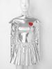 Women Stage Performance Dress Mock Neck Long Sleeve Shoulder Boards Sequin Hearts Metallic Tulle Lining Back Invisible Zipper for Halloween Party