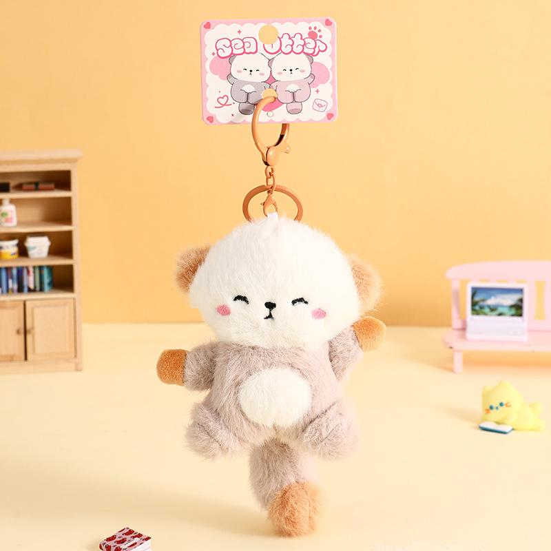 

New Cartoon otter plush doll couple keychain pendant, kids toy bag accessories, doll beaver doll gift