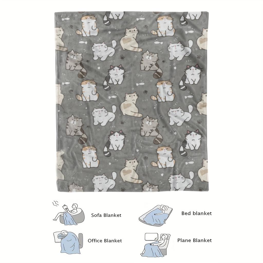 Purrfect Comfort Flannel Throw Blanket Soft Reversible All Season Cozy Cat Face Design for Home Decor Gift Cat Lovers