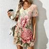 Mode d'été Robe pour femme à col en V Imprimé Artistique Motifs Floraux Robes Courtes Sexy