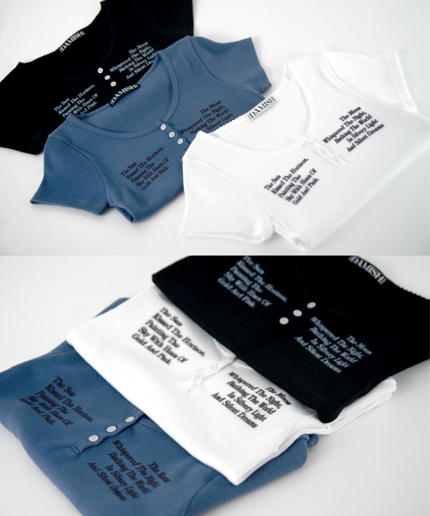 Damiswi Sun & Moon Lettering Henley Neck_White