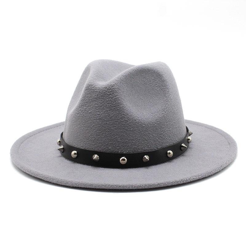 Tweed Hat Black Top Hat Big Brim Rivet Belt Buckle Jazz Hat Felt Hat