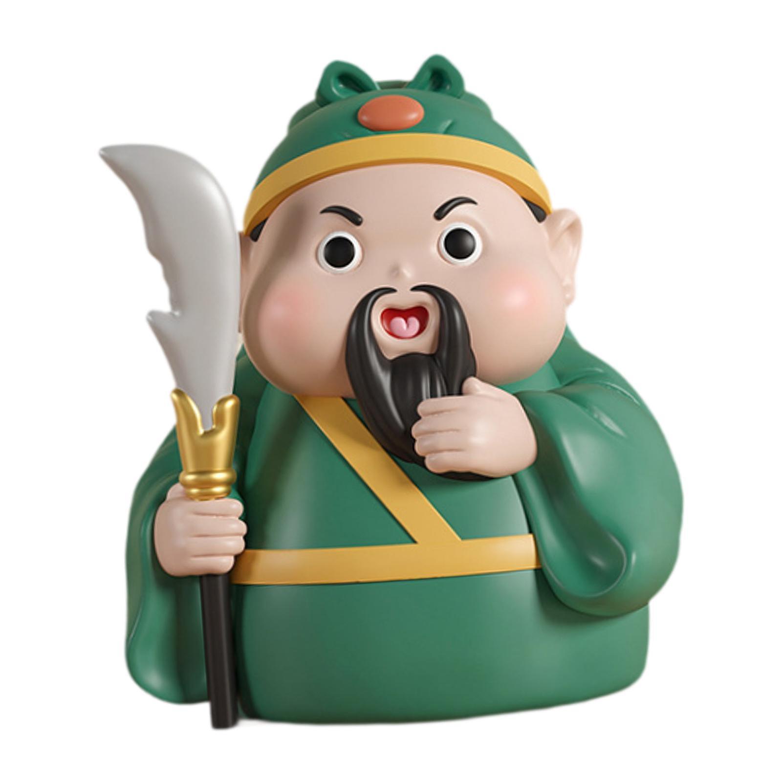 

God of Fortune Sculpture Cai Shen Statue Table Decor Good Luck Miniatures Resin Ornaments Mini Figurine for Desk Bookshelf зелёный