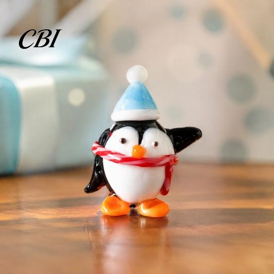 Christmas Party Favors Handmade Glass Mini Figurines, Cute Gnome Penguin Statues, Small Tree Tabletop Decor Ornaments for Desktop Car Dashboard Winter