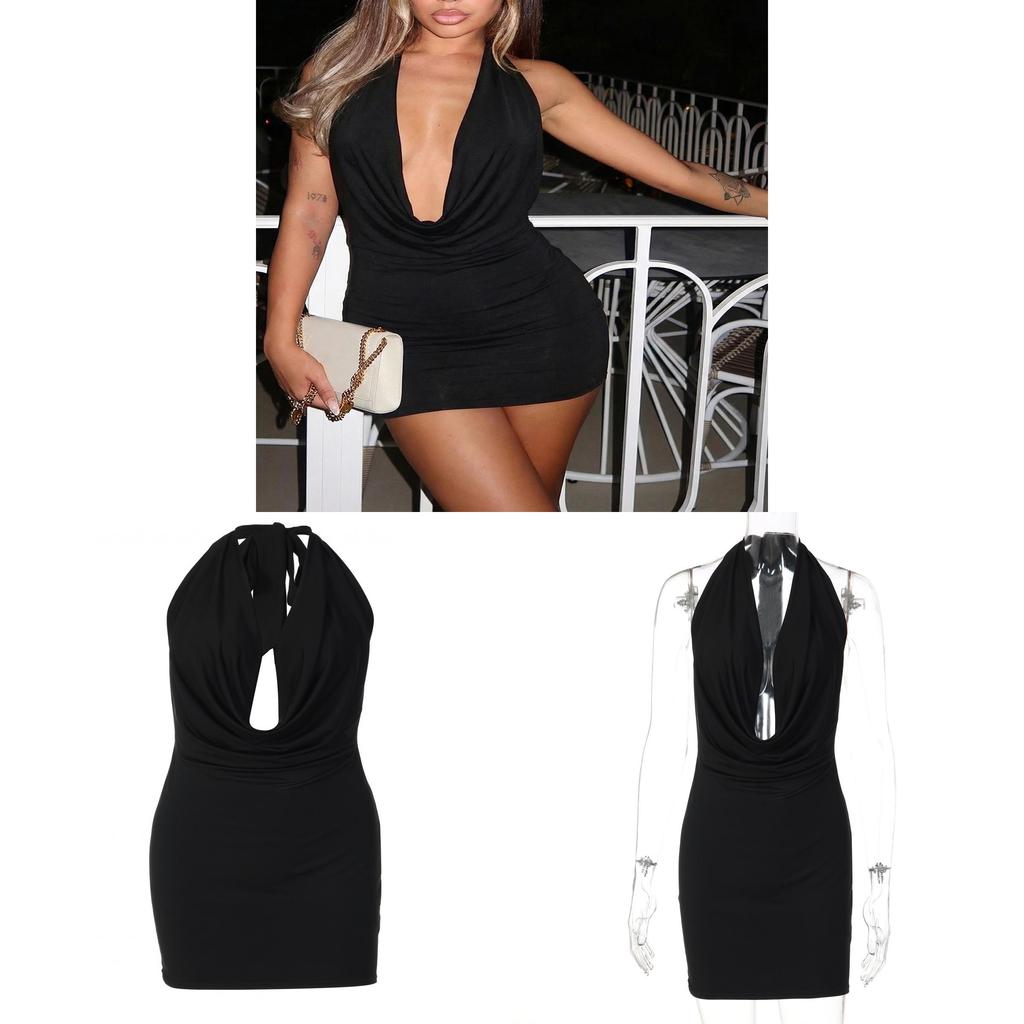Plastics Dress With High Elasticity And Deep V Neck For Party And Street Style