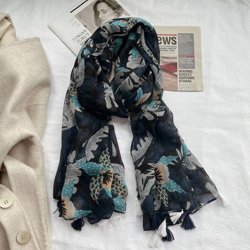 Spain Luxury Fashion Lovely Floral Tassel Viscose Shawl Scarf Lady Print Pashmina Stole Wrap Snood Bufandas Muslim Hijab