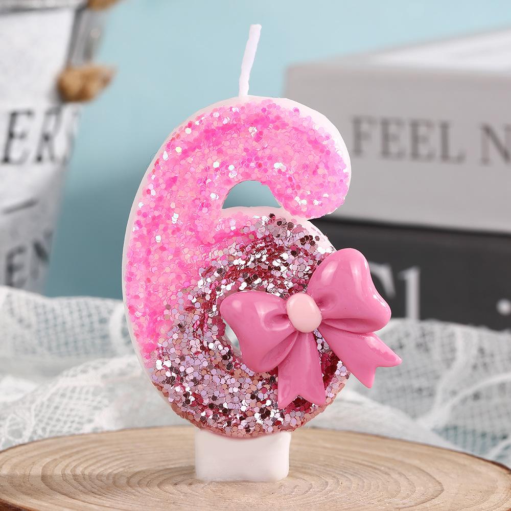 0-9 Birthday Decorations, Including Pink Bow Digital Candles for 0-9 Birthday Cakes, Exquisite Decorations At the Top of the Cak