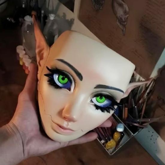 Yousheng Sheep Horn Demon Halloween Face Guard Terrifying Human Face Guard Scary Prop Parties Haunted House Scares Animal Face Guard