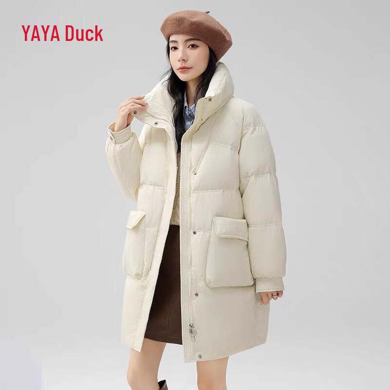 YAYA Women's Mid-Length Hooded Loose Down Jacket