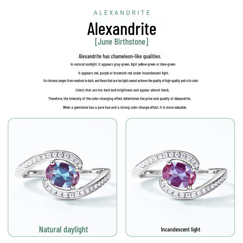 Elegant S925 Sterling Silver Alexandrite Ring with Full Pave Design