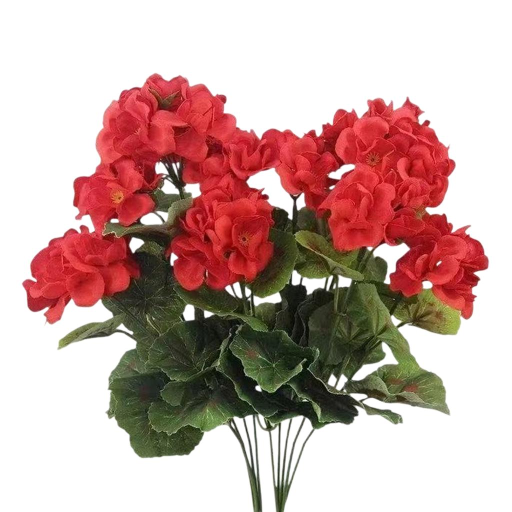 Umělé květiny pro venkovní použití 14'' Červená pelargonie Hedvábné květiny Venkovní UV odolné Zahradní rostliny Keř Falešné květiny Pro domácnost Svatba Kuchyňská dekorace