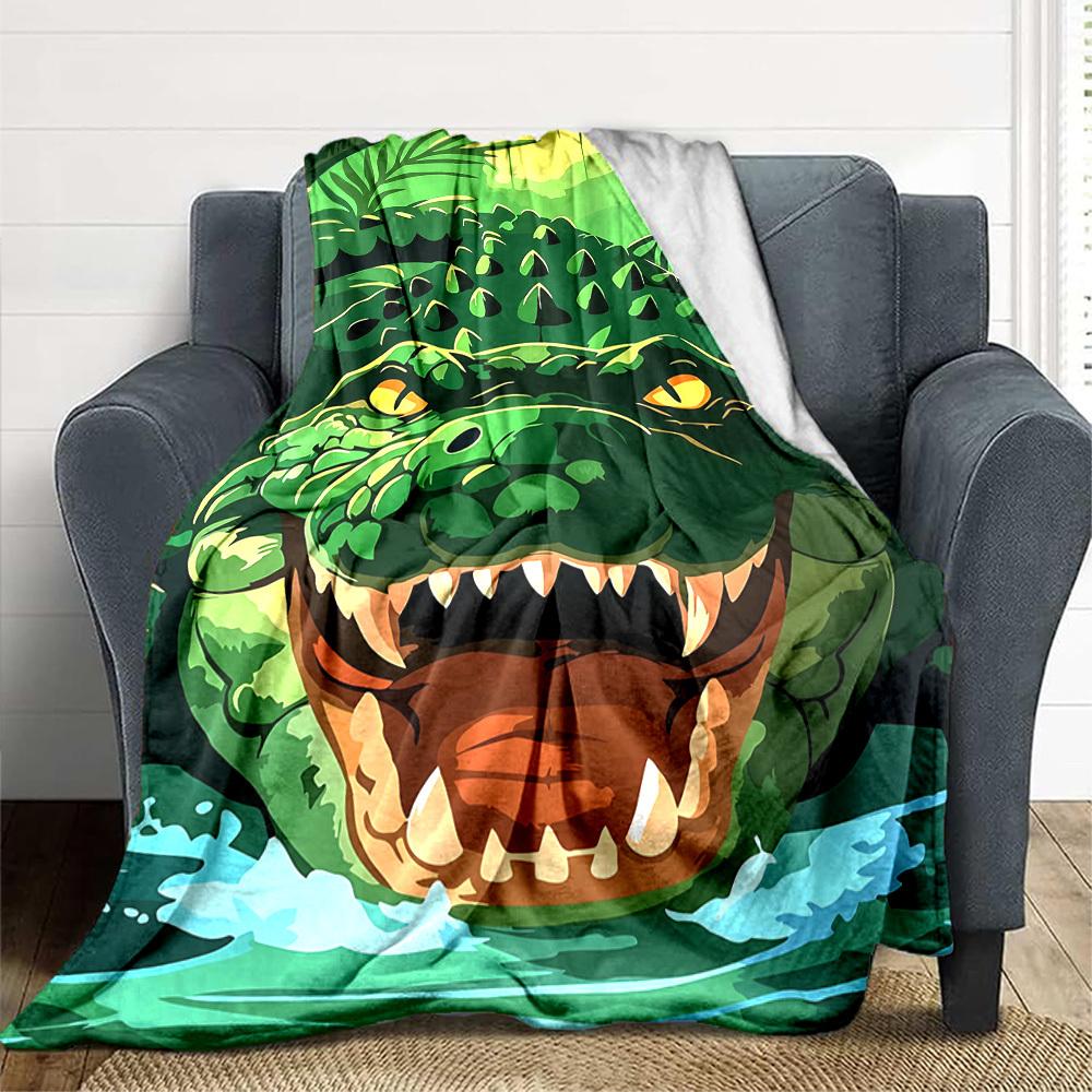 1pc Crocodile Print Blanket Lightweight Flannel Blanket Throw Blanket For Sofa, Bed, Travel, Camping, Livingroom, Office yy251015134