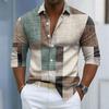 Men's Geometric Color Block Splicing Shirt Stand Collar Long Sleeved Fashionable Casual Outdoor Daily Wear, Spring and Autumn Co
