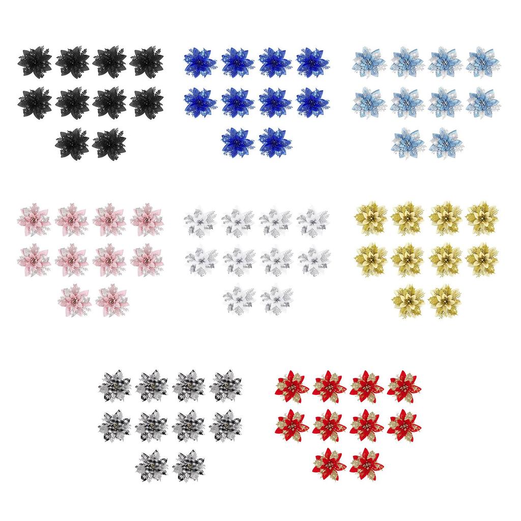 10x Christmas Poinsettia 14.5cm Ornaments Xmas Artificial Flowers for Wreath New