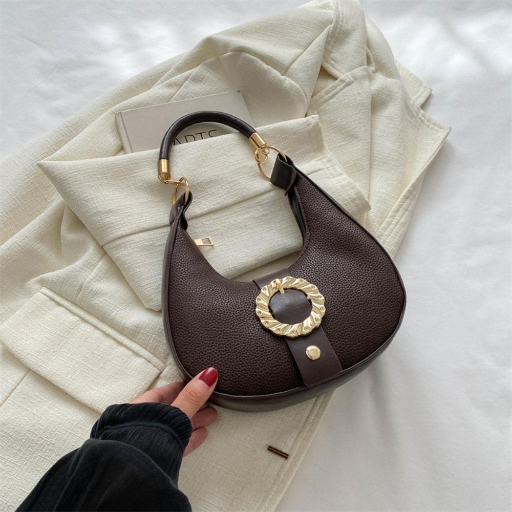 

Large Capacity Metal Buckle Hobo Bag Handbag Ins Square Tote Bag Simple Shoulder Bag Ladies/Girls кофейный