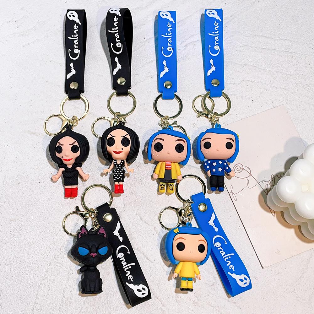 Creative Cartoon Coraline keychain Movie Action Coraline Figure Doll Model Cute Doll PVC Keyring Ornament Pendant Kids gifts