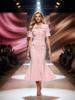 Rochie de vară tricotată S Family pentru femei, stil european și american, cu rever, subțire, cu mânecă scurtă, linie A