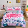 Animal Flamingo King Queen Duvet Cover Cartoon Pink Tropical Bird Bedding Set For Kids Teens Aduls Blue Soft 2/3pcs Quilt Cover