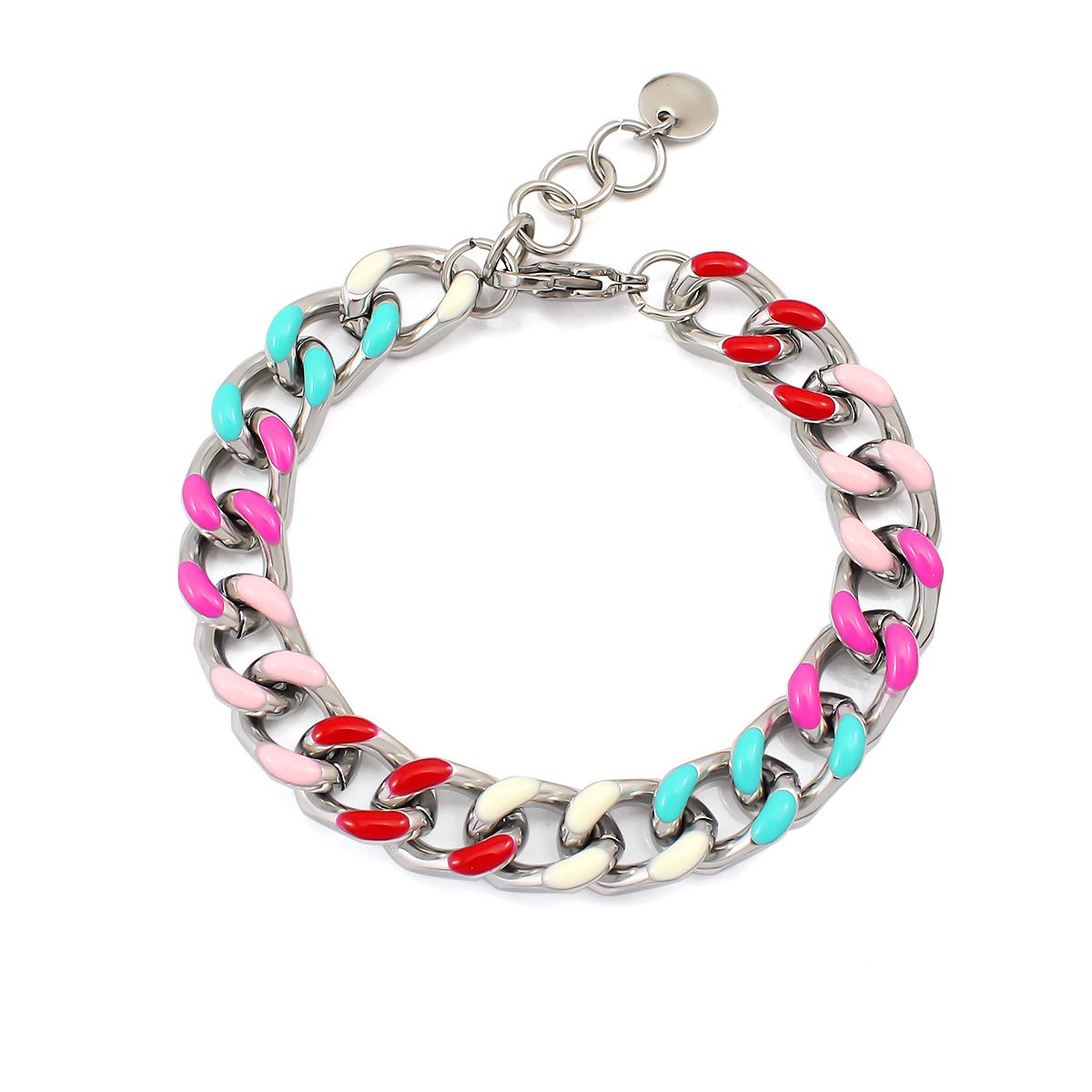 

New Colorful Stainless Steel Waterproof Chunky Enamel Cuban Chain Necklace Bracelet Hip Hop Wheat Grain Woven Bangle Women