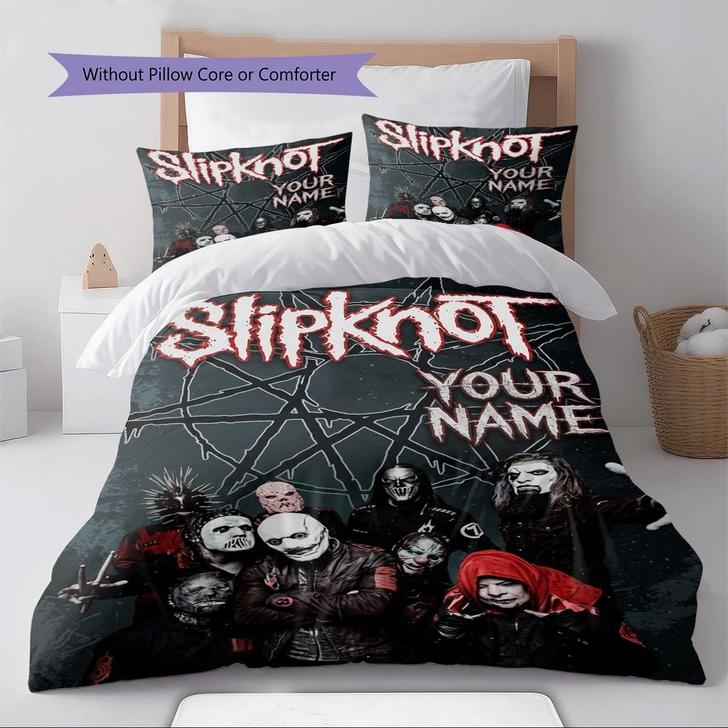 Name Custom Slipknot Pattern Bedding Set Quilt Cover Pillowcase Home Decor Gift (1 * Duvet Cover + 2 * Pillowcase, Without Core)