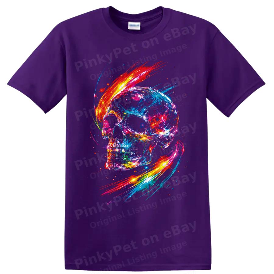 Neon Skull T Shirt Colorful Abstract Paint Splash Gothic Art Graphic Tee Style